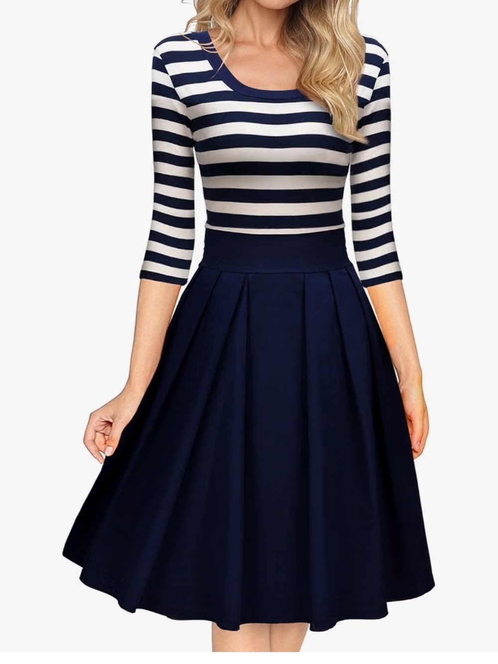Striped Navy and White Fit-and-Flare Dress